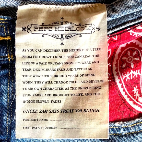 Vintage Lo Rise PRPS Distressed Skinny Jeans with Red Bandanna Accent - Picture 10 of 10